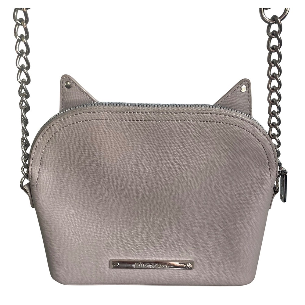Betsey Johnson Grey Cat Face Crossbody Bag Heart Nose Studded Ears Novelty Purse - Picture 2 of 11
